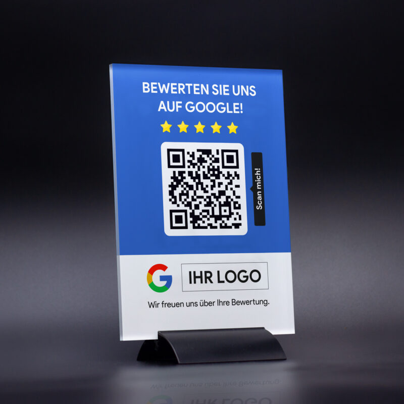 Google bewertungen Acrylglas Tischaufsteller QR Code mit Logoaudruck personalisierbar