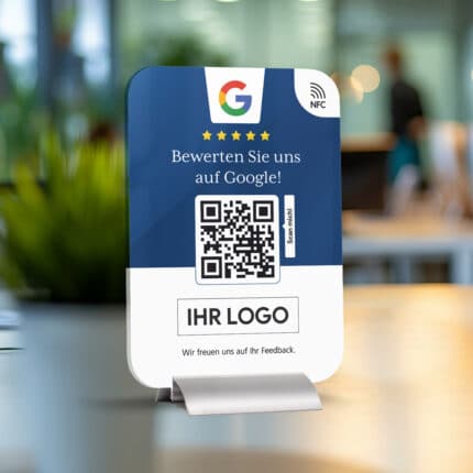 Google bewertungen Acrylglas Tischaufsteller QR Code mit Logoaudruck personalisierbar