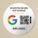 Bewerten Sie uns auf Google Aufkleber mit QR-Code mit Logodruck