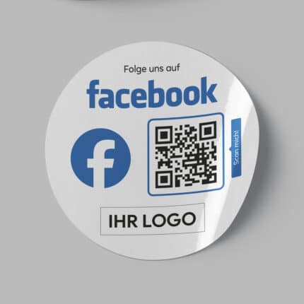 Sticker Follow us on Facebook mit QR-Code mit Logodruck