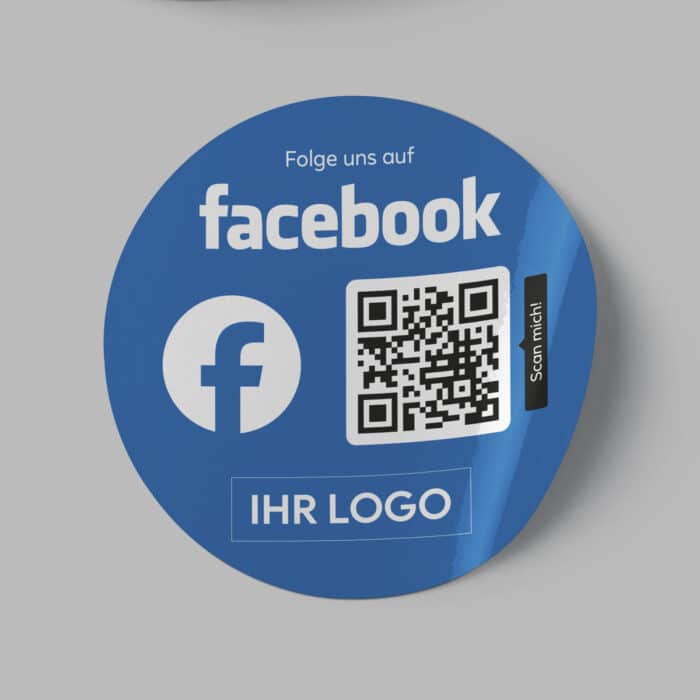 Folge uns auf Facebook Aufkleber mit Logodruck und QR-Code